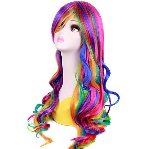 Beron Rainbow perika duga kovrčava perika sa šiškama za žene šarene perike duga valovita duga višebojna perika