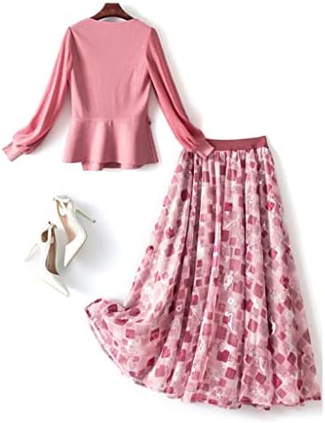 N / A Pulover pleteni džemper suknja Dvo komad ženska odjeća Proljeće jesen Dugi rukav rukav ružičast