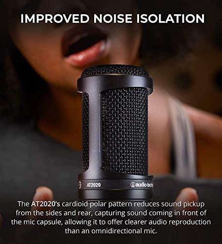 Audio-Technica AT2020PK vokalni mikrofonski paket za streaming/Podcasting paket sa Blucoil 4X 12 akustičnim klinovima, pojačalom za slušalice, kukom za slušalice, 10 'XLR kablom, Pop filterom i produžnim kablom od 6' 3.5 mm