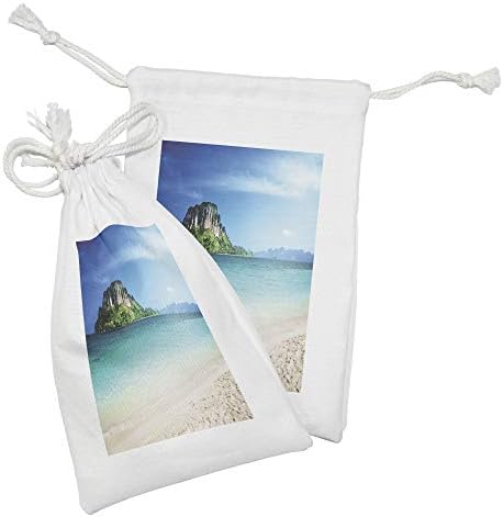 Ambesonne plaža Tkanina od 2, Grand Cliff u kristalno morskom tropskom ostrvu Scenografija sa ljetnom plažom, malom torbom za vuču za toaletne potrepštine, 9 x 6, plava krema zelena