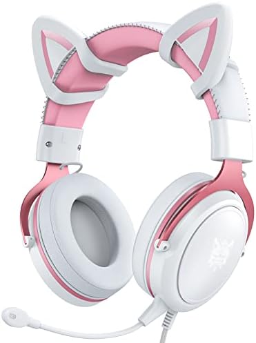 LGBN STE CAT EAR slušalice, RGB ožičene slušalice sa rutiranim mikrofonom od 360 °, lagane stereo stereo prekrivene igre za igre za djevojčice, ružičaste / bijele boje
