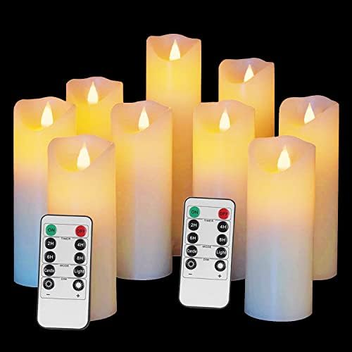 Flameless Candles Set od 9 Ivory Dripless Real Wax stubova uključuju realističan ples LED plamen i daljinsko upravljanje sa 10 tipki sa 24-satnom funkcijom tajmera 400+ sati pomoću 2 AA baterija