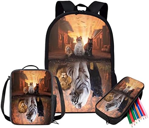 WELLFLYHOM suncokretova mačka školski ruksak i kutija za ručak Set za djecu torba za srednju školu