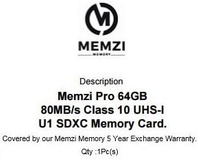 MEMZI PRO 64GB Klasa 10 80MB/s SDXC memorijska kartica za Panasonic Lumix DMC-G85, DMC-G85mk, DMC-G85M, DMC-G81h, DMC-G81M, DMC-G81m, DMC-G80, DMC-G80MEB-K, DMC-G80M, DMC-G80h digitalne kamere