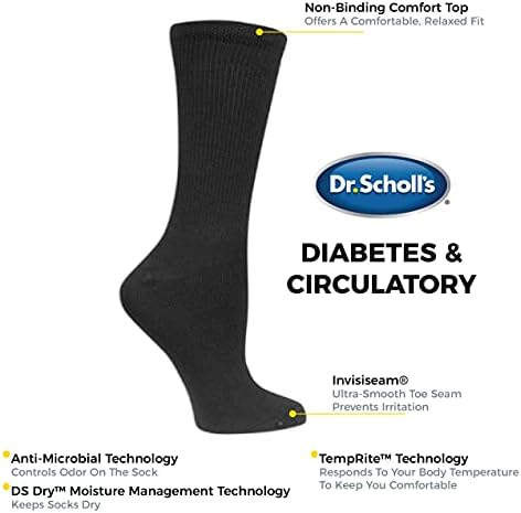 Ženski dijabetes i cirkulantna posada dr. Scholl-a 4 par casual čarapa, crna, veličina cipela 7-12 SAD