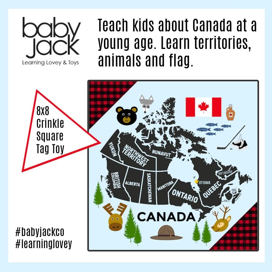 Baby Jack & Co 8X8 UČENJE LJUBAVANJA KATADA TAG igračke za bebe - Baby Crinkle igračke za bebe - Soft & Sef - naučite Kanade ČINJENICE - Idealna igračka za bebe BPA BPA CLIP