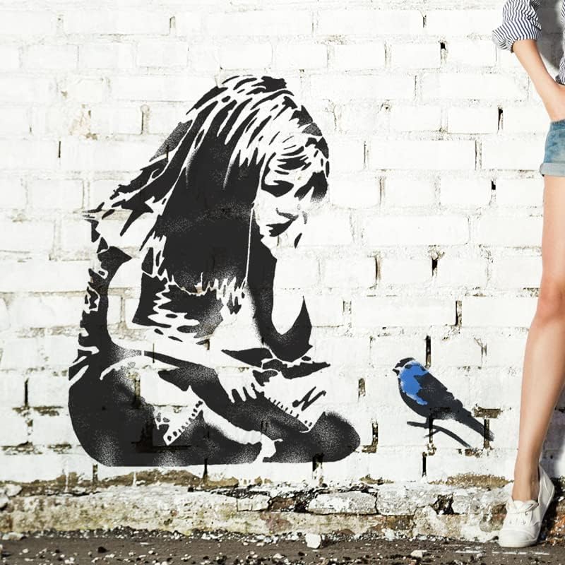 Banksy Girl Bluebird šablon, Slikarski šablon, Unutrašnjost i vanjski zid Slikarski šablon, Domaći dekor, Art,