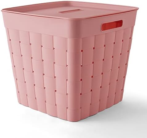 UFOM široko tkanje ružičastih slagalica za pohranu kante sa poklopcem, 4 pakovanja