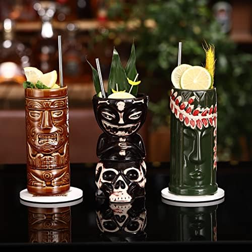 Sun Gkotta Tiki krilice Koktel set od 4 - velike keramičke havajske partijske torbe, slatke egzotične koktel čaše, tiki bar profesionalni havajski party Barware-TKS4001