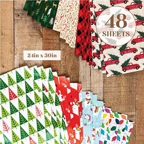 Plum Designs Flat Christmas Wrapping paper Sheets / Bulk Pack| 8 Designs| 48 Sheets / 20in X 30in a