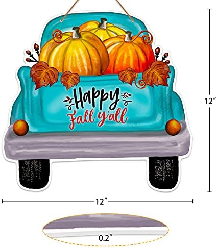 FACRAFT FALL SENSIL znak, 12 X12 Strean Fall Y'all Vratni znak, Happy Fall y'all bundeve kamion Viseći znak za Dan zahvalnosti