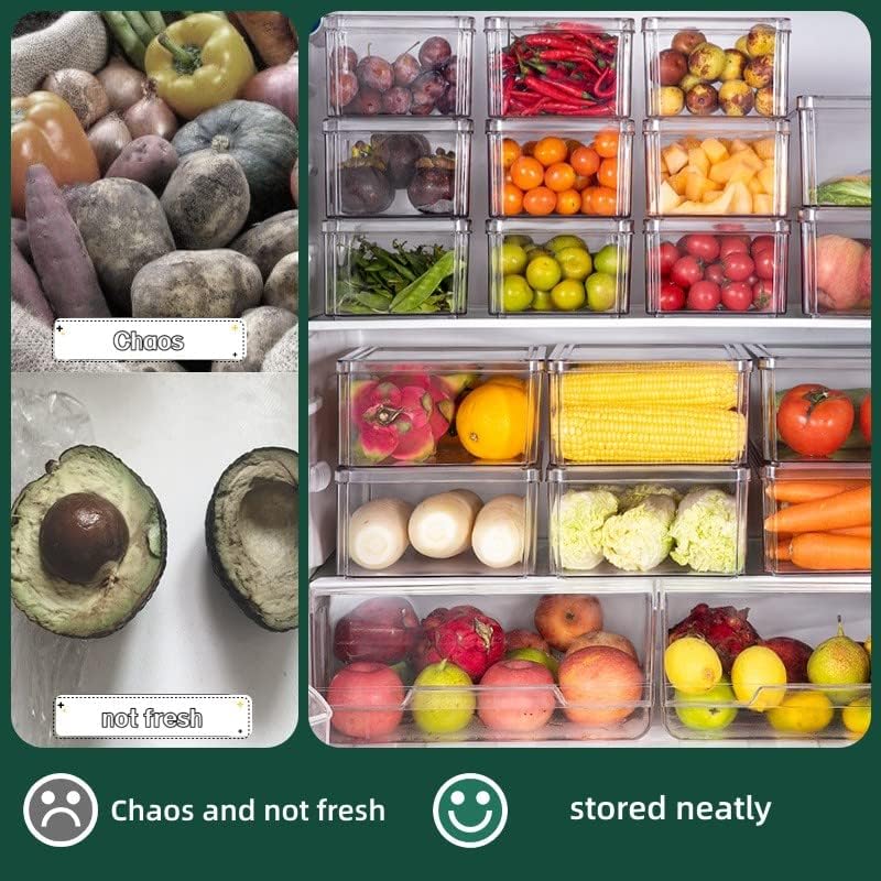 Mytkoj 4 pakovanja Organizator frižidera koji se može slagati, kutija za skladištenje frižidera Setovi posuda za hranu, BPA-Freeclear kante za organizatore frižidera sa poklopcima, koriste se za hranu, voće, piće,skladište povrća