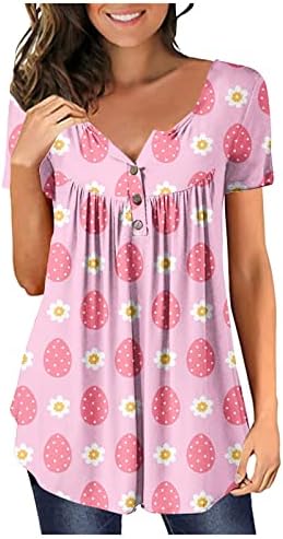 Žensko dugme gore okruglo vrat kratkih rukava TUNIC TOP Floral Casual Dressy bluze za gamaše 2023