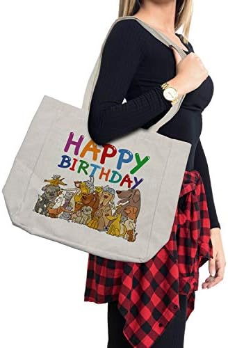 Ambesonne torba za kupovinu za rođendansku zabavu, raznobojne crtane ulice psi mačke životinje tematske