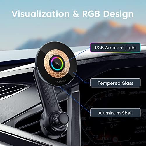 ESSAGER kompatibilan za Magsafe Wireless Car Mount Charger, 15w Magnetic Wireless Phone Car Charger Mount