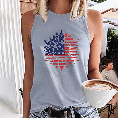 Ženske patriotske košulje, američki tenkovi zastava za žene Sunflower grafički majica bez rukava 4. jula kauzalna majica