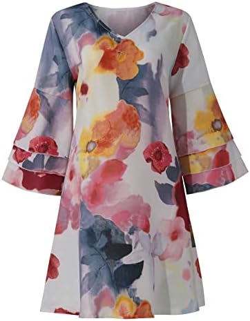 NOKMOPO Meksička haljina za žene Ženski modni Temperament elegantna sveža štampana V-izrez 3/4 rukava Mini haljina