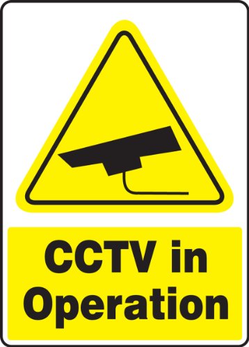 Acculform MSEC573VS Ljepljivi vinil Sigurnosni znak, Legend CCTV u radu s grafikom, 14 dužina x 10 širina x 0,004 Debljina, žuta / crna na bijeloj boji