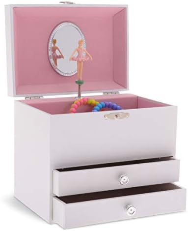 Jewelkeeper personalizirajte-svoju bijelu muzičku kutiju za nakit sa balrinom sa 2 ladice za izvlačenje, ti si