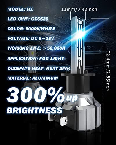 H1 LED žarulje 55W, Oushi H1 LED pretvorbeni komplet za pretvorbu automobila, 12000 lumena bez oblika super vedro IP65 vodootporne H1 LED magle svjetlosne žarulje, 6000K Xenon White