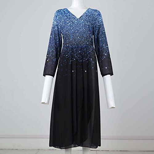Zimske haljine, dame modni V-izrez Haljina Večernja haljina šifon nepravilna haljina