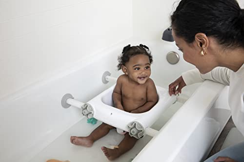 Regalo Babys ™ sjedalo za kupanje, pruža podršku i ravnotežu za kupanje sit-up, uključuje snažan i siguran sistem usisnog čaša, rupe za odvodite za lako čišćenje, postavlja i pohranjuje u sekundi