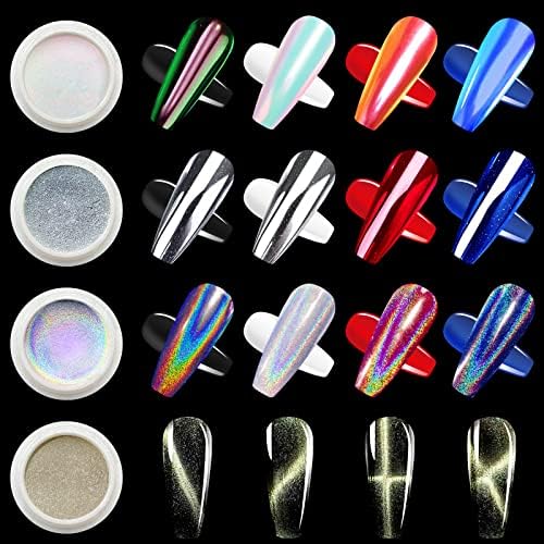 Chrome puder za nokte pokloni za žene, White Pearl hrom puder za nokte, Holographic Unicorn Rainbow