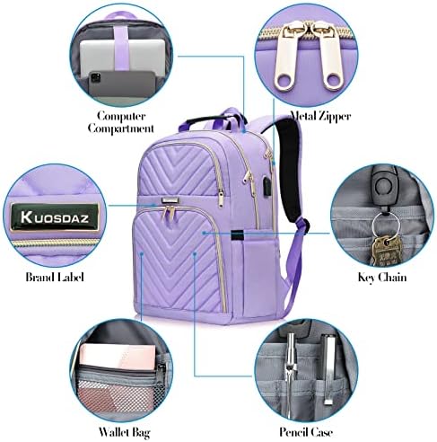 KUOSDAZ prekrivani ruksak za žene, 15,6 inčni veliki modni fakultetske torbe sa USB portom za punjenje, žene radne putovanja Laptop zadnje pakiranje torbice casual paketa, ljubičasta