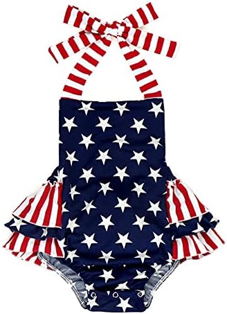 Djevojčice 4. jula Outfits Stars Stripe Print Halter remen Romper naborani bodi Jednodijelni kombinezon