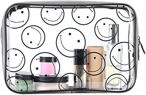 Smiley Face Makeup torba, Preepy clear zipper torbica PVC mala torba za šminkanje, prozirne kozmetičke torbe za žene prozirna putna torbica sa patentnim zatvaračem…