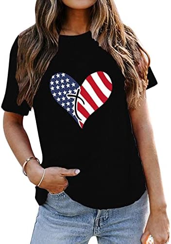 Rainbow Stripe Shirt ženska Scoop vrat T Shirt modni Dan nezavisnosti Print kratki Atletski vrhovi za