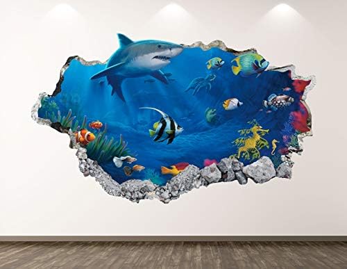 Zapadni planinski morski pas zidni ukras Umjetnički dekor 3D razbijeni naljepnica akvarij Poster