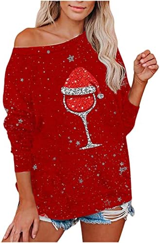 Ženska majica s božićnom božićom Xmas Crveno vinsko staklo Ispis bluza Smiješne majice Odmor dukseri