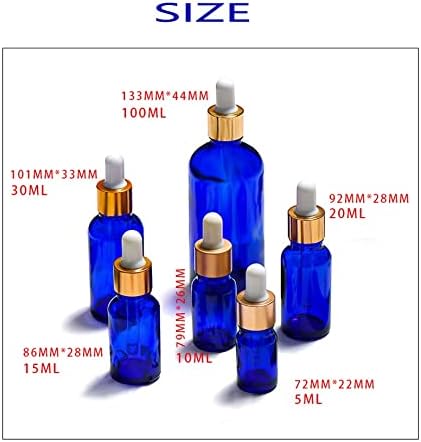 GENIGW 10pcs Zlatna kapa plava staklena boca za boce kapljica pipeta aromaterapija Tečni serum / Essence