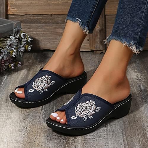 Cipele za žene za žene ljeto lagane vezene savezene klinove za cvijeće ženske platforme klizanje sandalama