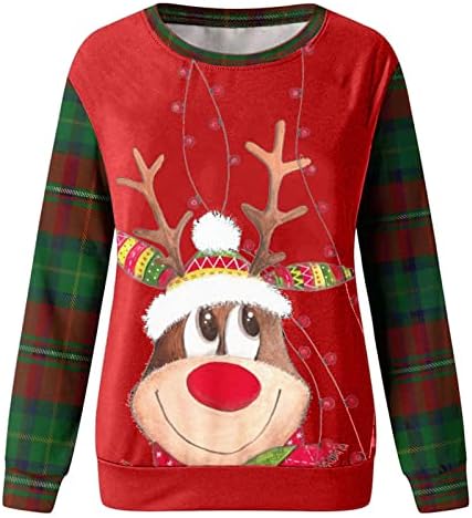 Božić majice za žene slatka sob Print Casual labave Crewneck Dugi rukav pulover vrhovi duksevi džemperi