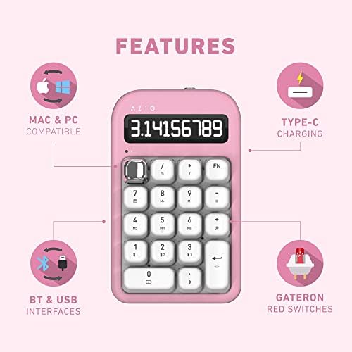 Azio IZO bežični BT5 Numpad / kalkulator, pre-lubed crveni prekidač, ružičasti cvijet