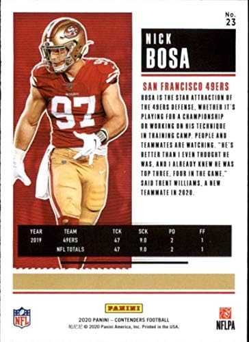 2020 TERTENDERS NFL Sezonska karta br. 23 Nick Bosa San Francisco 49ers Službena fudbalska trgovačka karta Panini America