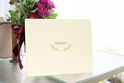 Foxglover vjenčanje Knjiga gostiju - PU Koža Classy dizajn zlato reljefni gost knjiga sa 60 postrojeni stranice-stvoriti trajne uspomene za posebne prilike kao što su vjenčanje, rođendan & godišnjica-bež