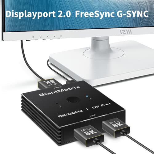 DP2. 0 Displayport Switch Box 2 u 1 napolje 4K 144Hz Displayport razdjelnik 2 porta Displayport selektor 1440p 60Hz 120Hz 144Hz 165Hz 175hz 240Hz Kvm Displayport 1.4 prekidač monitora 8k60hz