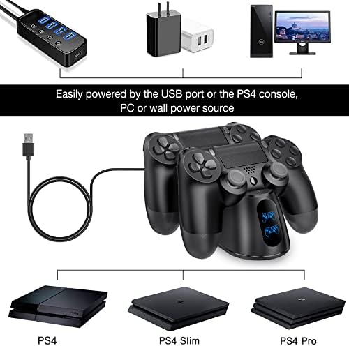 Stanica za punjenje PS4 kontrolera, PS4 punjač PS4 stanica za punjenje za PlayStation 4 Dualshock 4 kontroler, nadograđena stanica za punjenje PS4 sa priključkom za brzo punjenje za PlayStation 4 kontrolere
