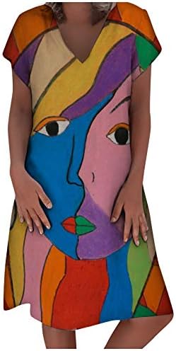 Ženska Majica Ljetna Kratka Rukava V Izrez Apstraktni Print Casual Dress Vintage Grafički Plus Size Kratke Haljine