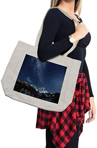 Ambesonne Space Shopping Bag, Himalaya mountain Tops at Starry Night Time with Stars Earth Cosmos in