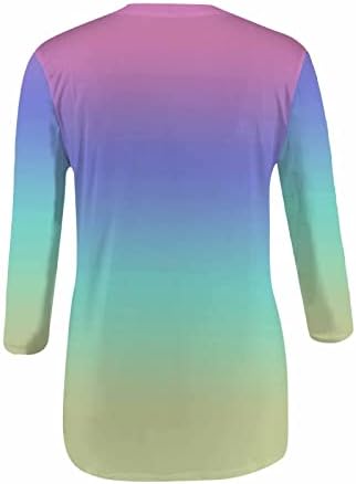 3/4 bluza s rukavima za žene jesen ljetni brod gradijent colorblock za mršavljenje tunike casual bluze tinejdžerke 2023