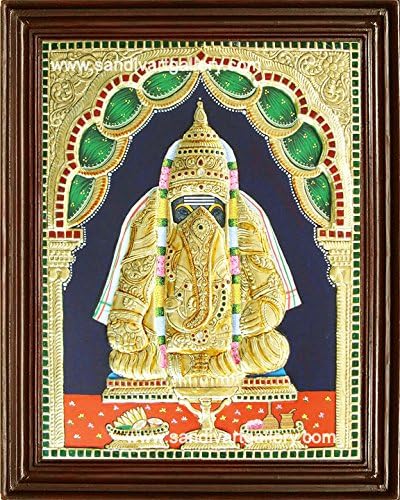Sandiv Art Gallery Pillaiyar Patti Ganesha Tanjore Painting – 22 Karatna zlatna folija Ganesh Painting