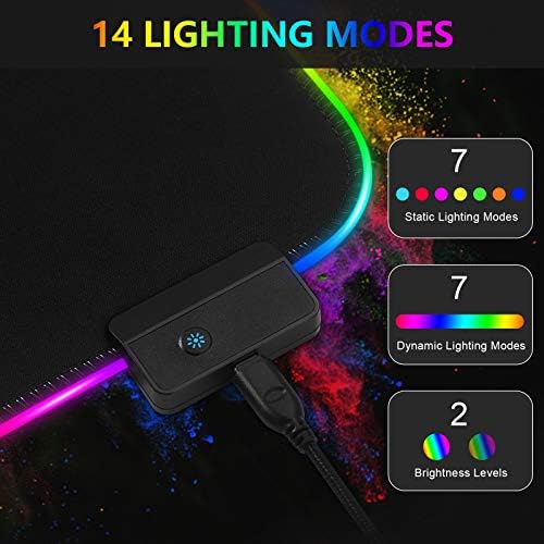 Lelong Gaming Pad, Veliki prošireni RGB LED jastučić za miša sa 14 režima osvjetljenja, vodootporna tastatura na tastaturi XXL