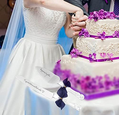 Nož za svadbene torte i server sa blagoslovima, set za nož za tortu, set za nož za vjenčanje za rođendanske rođendane godišnjice, sečiva od nehrđajućeg čelika i plastična ručka u obliku kristala