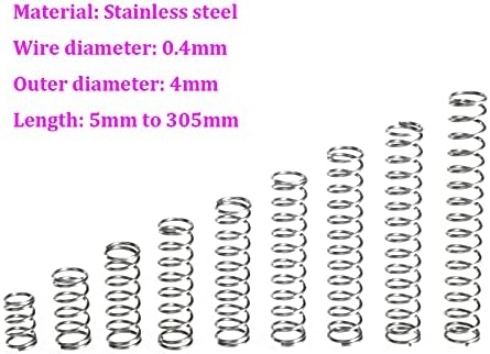 Kompresioni izvori su pogodni za većinu popravke i prečnika žica 0,4 mm Spring Prores Vanjski prečnik 4mm Tlak od nehrđajućeg čelika, dužina opruge 5mm-305mm