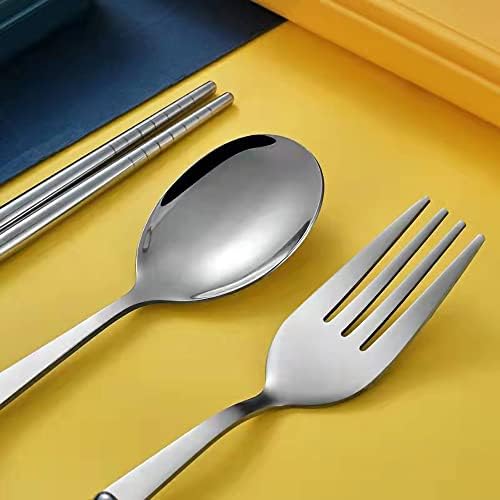 Prijenosni Set pribora za jelo za višekratnu upotrebu, Set posuđa od nehrđajućeg čelika, Žuti srebrni pribor