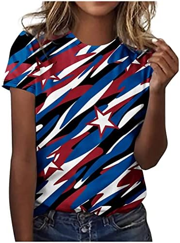 Komigeewa košulje za dame jesen ljeto kratki rukav vrat brodom američke zvijezde zvijezde print bluze Thirts tinejdžerke 2023 24